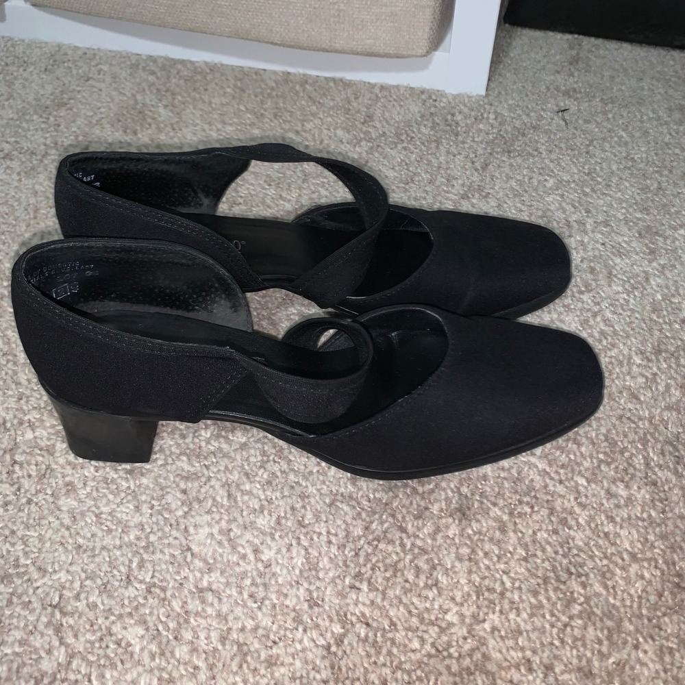 Munro American Black Fabric Block Heel Square Toe Pumps M281587 Womens 8.5 N